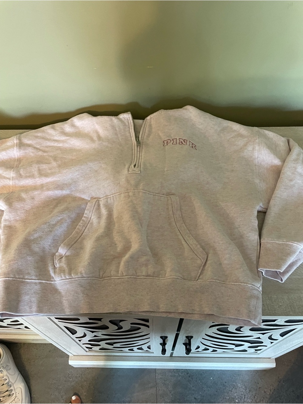 PINK Victoria's Secret Light pink Half-Zip hoodie campus fleece Sweatshirt sz M